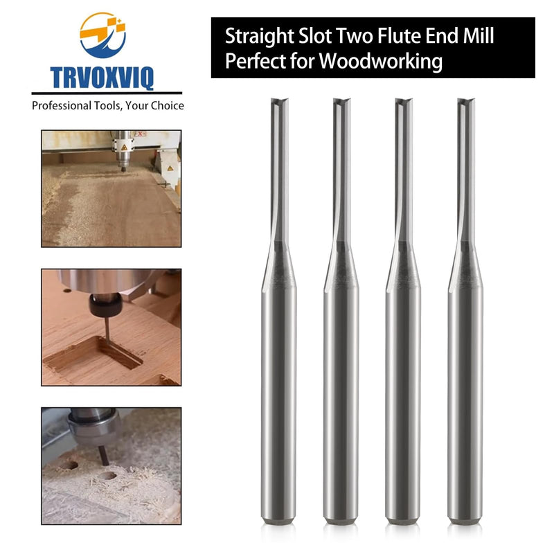 CNC Straight Router Bit 1/8 Inch Shank 1/16 Cutting Dia Router Bit Straight Flute Carbide End Mill Cutter 2-Flute Carbide CNC bit for Woodworking 10 Pack