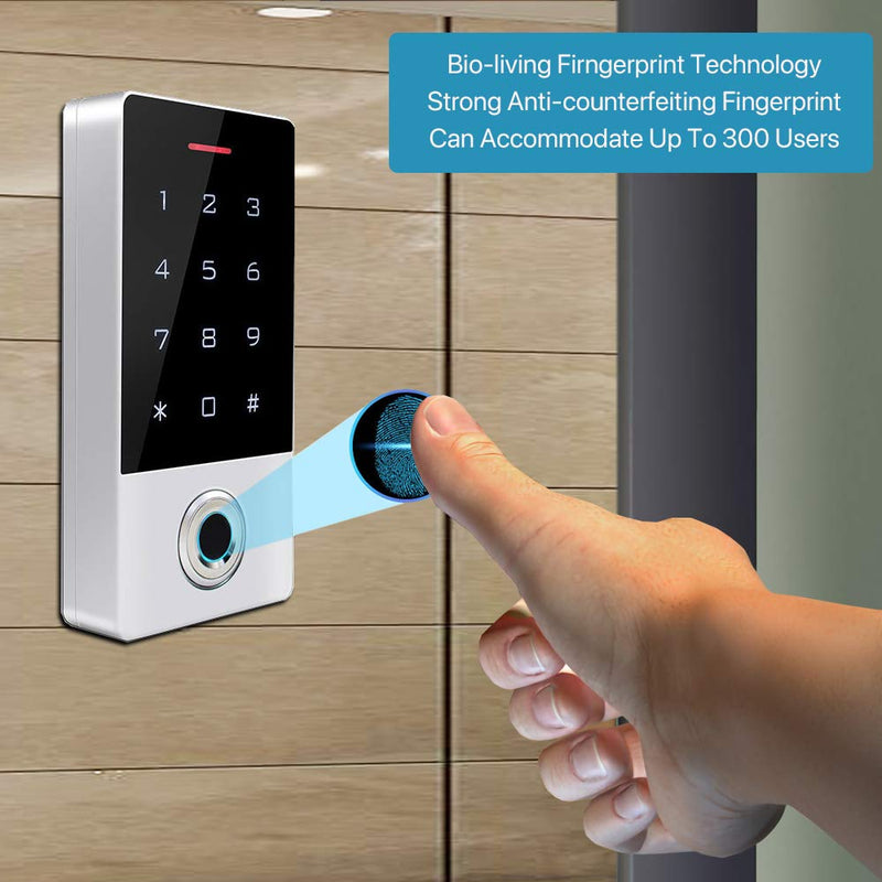 Fingerprint Password Access Control System with 5PCS ID Key Fobs, Fingerprint Door Lock Keypad Controller Support 10000 Users, Weatherproof, Backlight, Zinc Alloy Metal, Touch Panel Metal Shell