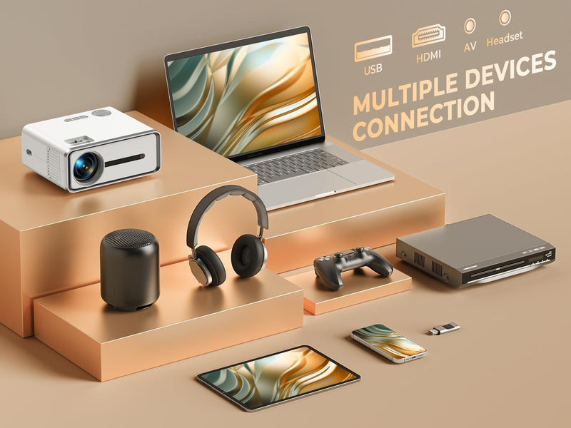 Generic Mini Projector with WiFi and Bluetooth, 450 ANSI 1080P FHD Home Movie Projector, Portable Outdoor Projector Compatible with 250" Display + Zoom, White