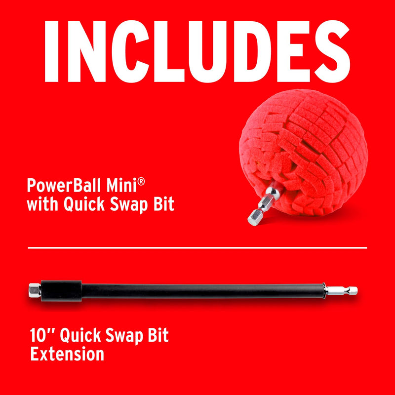 Mothers PowerBall Mini, Polishing Tool with 10” Quick Swap Bit – Drill-Powered, Cleans & Polishes Tight Areas on Wheels, Diamond Plate, Lenses, Engine Parts & More, Fast & Unmatched Shine (05141)