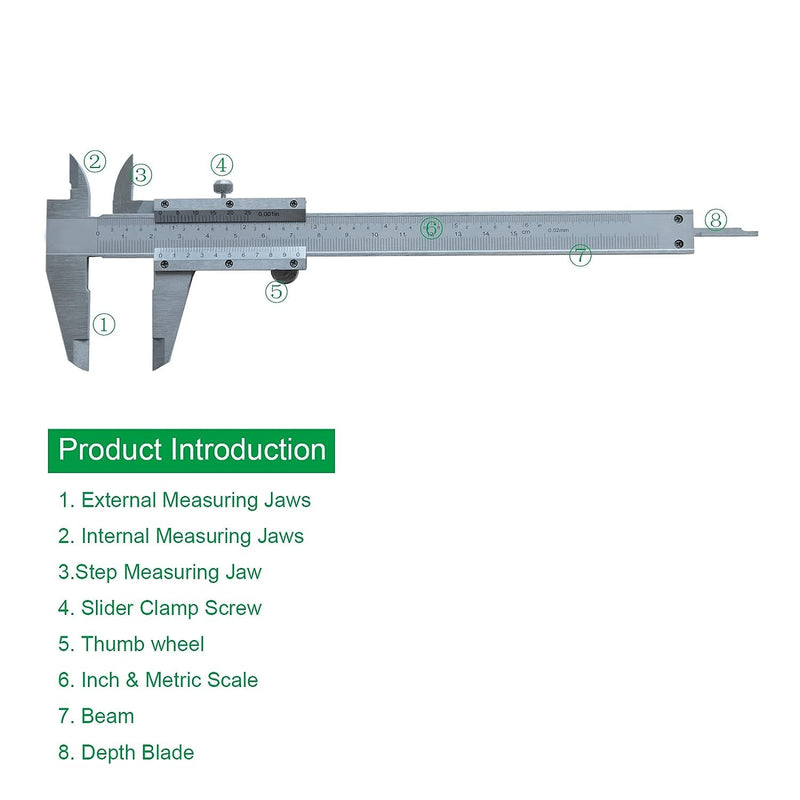 Vernier Caliper 6 Inch, 6" Non Digital Caliper, 0-6Inch/0-150mm，0.001 inch/0.02mm High Precision Caliper, Measuring Caliper Tool 6inch 0.01inch caliper