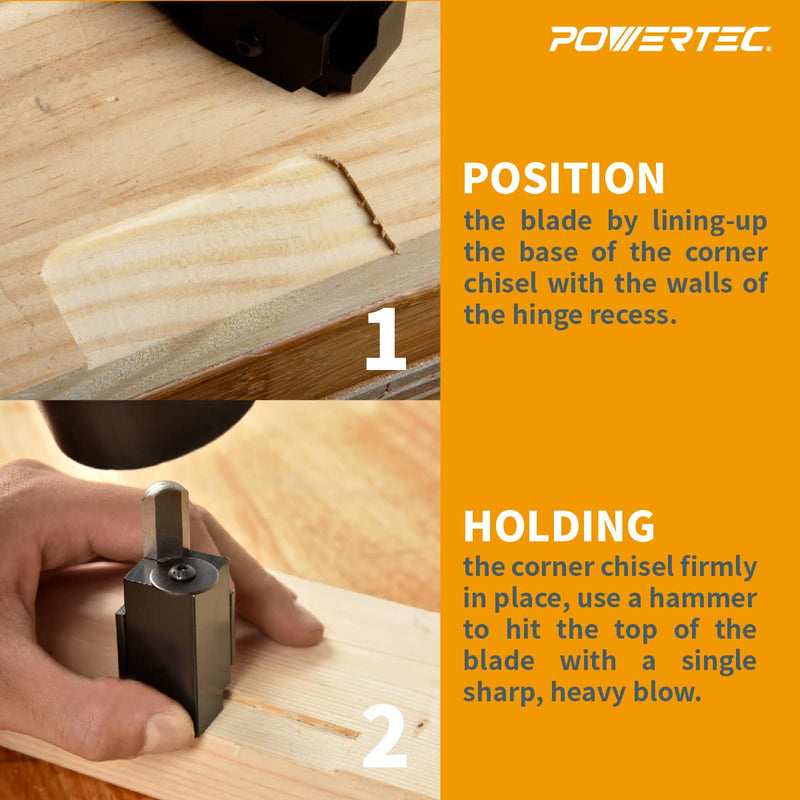 POWERTEC Corner Chisel, Square Mortise Chisel for Door Strike Plate, Door Hinges, Framing, and Woodworking (71036)