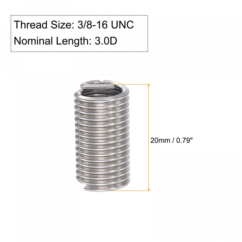 uxcell 10pcs Wire Thread Inserts 3/8-16 UNC 3D(1-1/8") 304 Stainless Steel Helical Type Coiled Thread Repair Kit Wire Screw Threaded Sleeve Sheath for Mechanical Equipment 3/8-16 UNC x 3D(1-1/8") 10