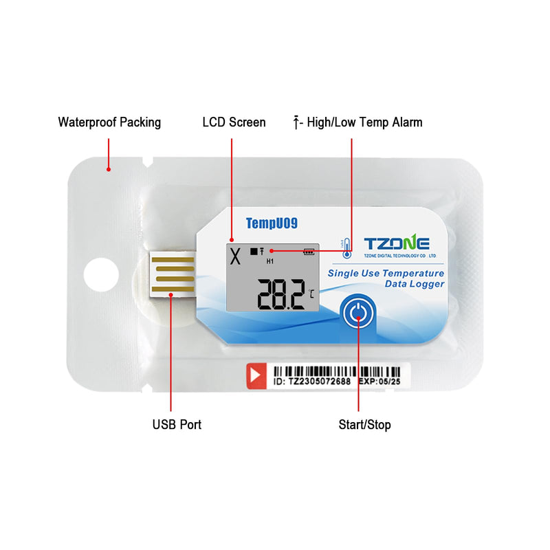 Tzone USB Temperature Data Logger Disposable Digital Temp Recorder TempU09 | PDF/CSV Report,IP67 Waterproof,Single-use Thermometer Datalogger,for Medical Refrigerator Freezer Storage,32000 Recordings 5