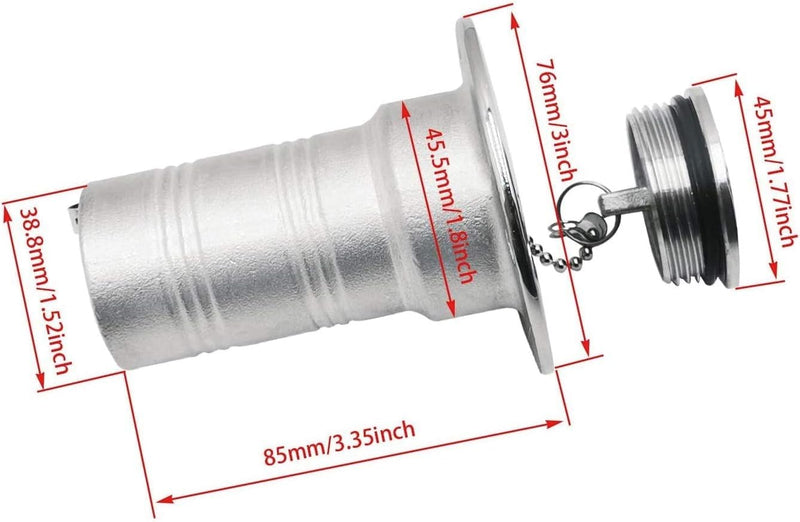 YANYUCB Boat Deck Fuel/Gas/Water/Diesel/Waste Filler(1-1/2 inch,2inch),316 Stainless Steel Deck Filler with Key/Keyless Cap,Marine Fuel Tank Filler Neck,Boat Deck Hardware for Boat Yacht 1-1/2 inch A-Fuel-Straight