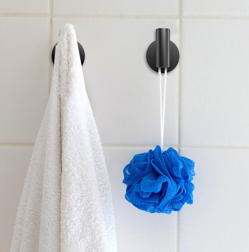 Towel Hooks Bathroom Coat Hook Robe Hook Stainless Steel Heavy Duty Door Hanger Towel Robe Clothes Cabinet Closet Sponges Wall Hook for Bathroom Bedroom Kitchen Hotel Pool 4 Packs Matte Black 4 Hooks