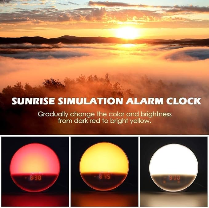 JALL Sunrise Alarm Clock White Noise Sound Machine with 22 Soothing Sounds, 17 NightLights, Bluetooth Speaker, Wake Up Light Alarm Clock for Bedrooms, Heavy Sleepers, Ideal Gift for Baby, Kids Seniors