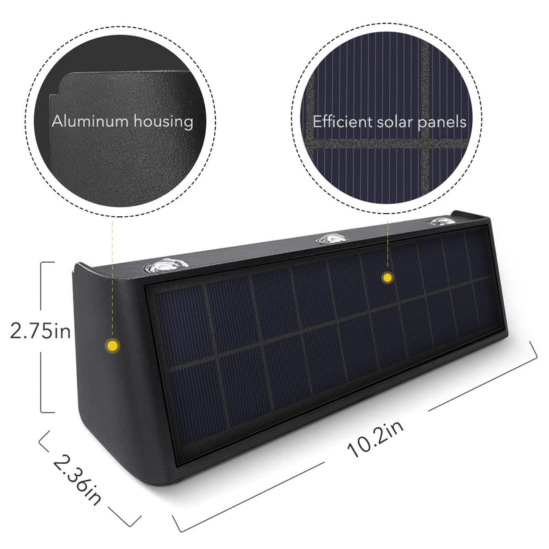 Solar Lights Outdoor 3000K Warm Aluminum Waterproof Dusk to Dawn Lighting Wall Sconce Up Down for Outside, Fence, Walkway, Porch, Deck 2 Pack