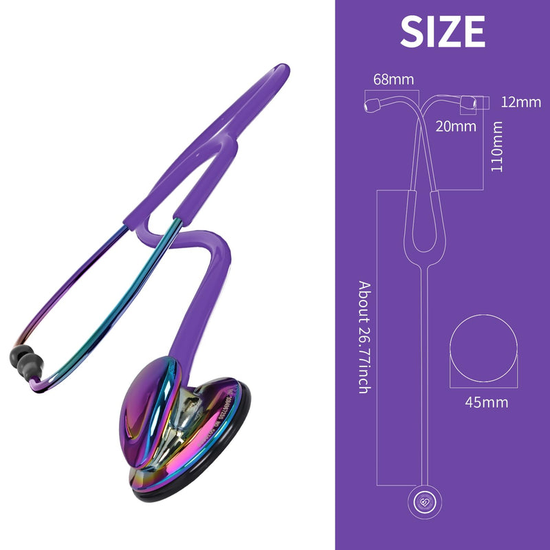 MaiWieel-Classic Stethoscope Rainbow Purple Single Head Stethoscope for Nurses Doctor,EMT Student,Home Medical, Estetoscopio Doctor Accessories Medical Supplies.Alloy Chestpiece,Soft Eartips (Rainbow Purple)