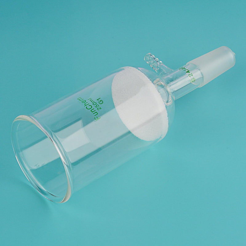 FunChem Filtering Buchner Funnel with Coarse Frit (G1), Borosilicate Glass Filtering Funnel with 24/40 Standard Taper Inner Joint and Vacuum Serrated Tubulation, 250 mL 250.0 Milliliters Round 1 YQ-BuchnerFilter-G1-Vac