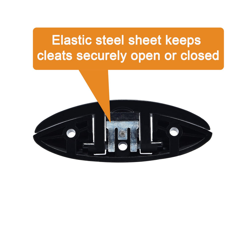 4 Pcs 5 Inch Folding Dock Cleat | Flip-Up Boat Cleats with Stainless Steel Screws 316 - Marine Grade Nylon, Black, 3 Holes for Kayak Mooring, Anchor Rope & Boat Docking