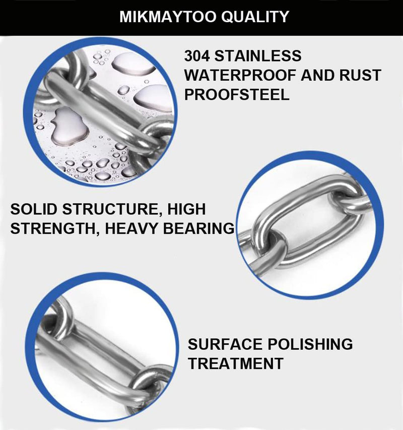 Stainless Steel Safety Chains 50CM (L) x 2MM (T) Long Link Chain Rings Light Duty Coil Chain for Hanging Pulling Towing (2mm*50cm-2 Pack) 2mm*50cm-2 pack