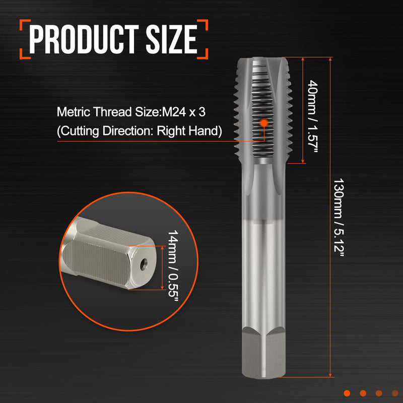 M24 x 3 Spiral Point Tap - M35 High Speed Steel Metric Right Hand Thread Tap TICN Finish Screw Thread Milling Machine Taps Threading Tapping M24 x 3