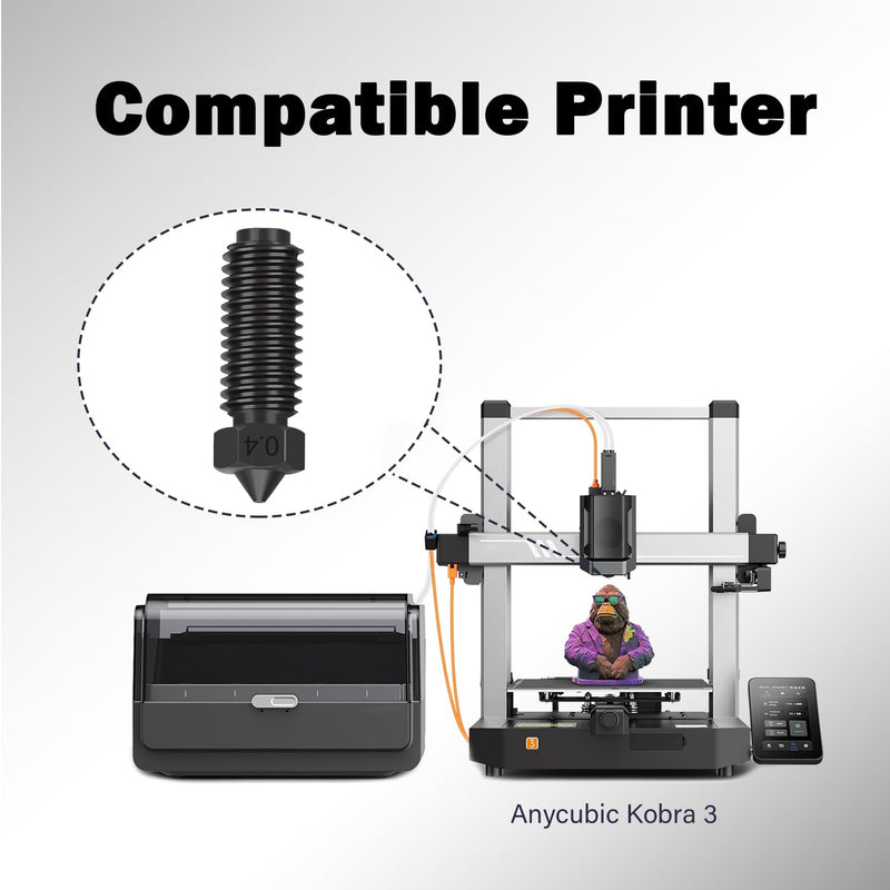 3D Printer Kobra 3 Nozzles Hardened Steel Extruder Hotend Kit, Included 3pcs 0.4mm+1pc 0.2mm+1pc 0.6mm+1pc 0.8mm Hardened Steel Nozzles, Replacement Parts Nozzles for Anycubic Kobra 3 6PCS Hardened Steel Nozzles