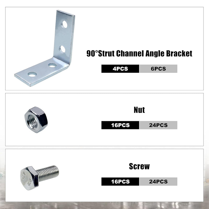 CNQLIS 4 Hole 90 Degree Bracket, L Brackets Heavy Duty for 1-5/8" Strut Channel, Unistrut Hardware (Including Bolts and Nuts), 3/16" Thick (6 Pcs) 6