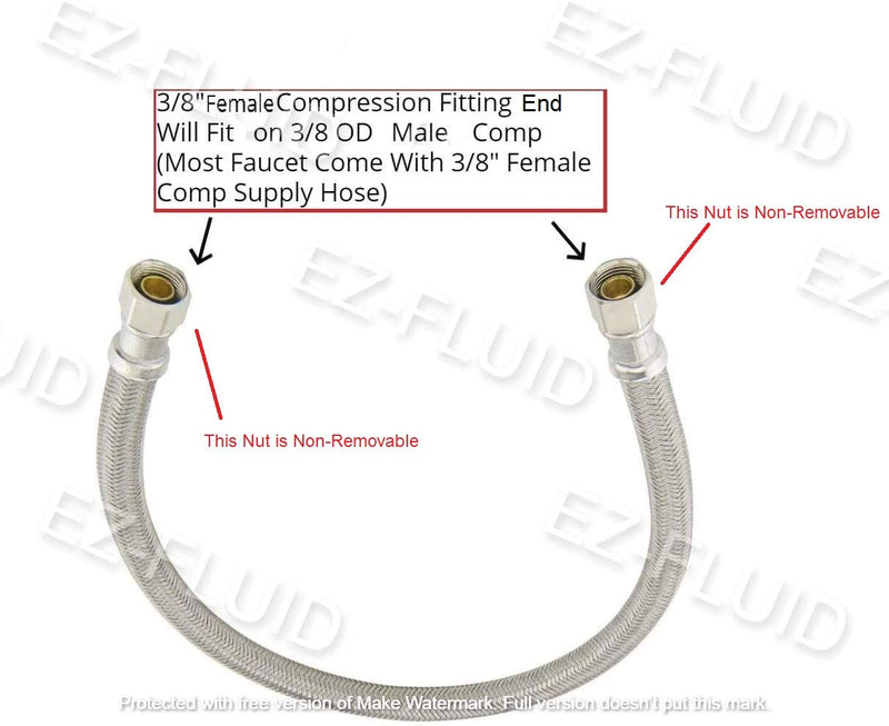 EZ-Fluid 12" x 3/8" Female Compression To 3/8 Inch Female Comp. Stainless Steel Braided Faucet Connector Line,Dishwasher Supply Line,Faucet Extension Supply Hose Connector Lines,Fits 3/8"Comp Male (1) 1 12 Inch - NewNest Australia