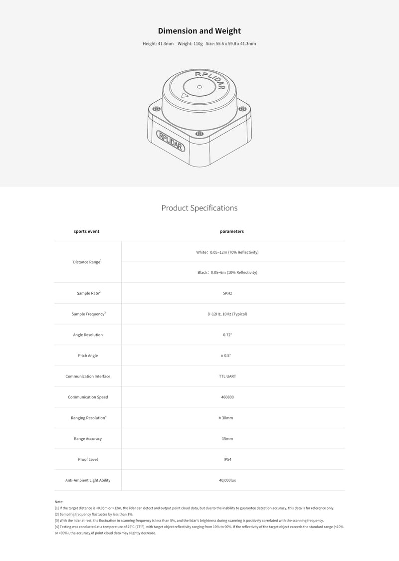 WayPonDEV RPLIDAR C1 360 Degree 2D Lidar Sensor, 12 Meters Scanning Radius Ranging Module Kit, SLAM ROS Robot LIDAR Sensor Scanner for Obstacle Avoidance and Navigation of Robots