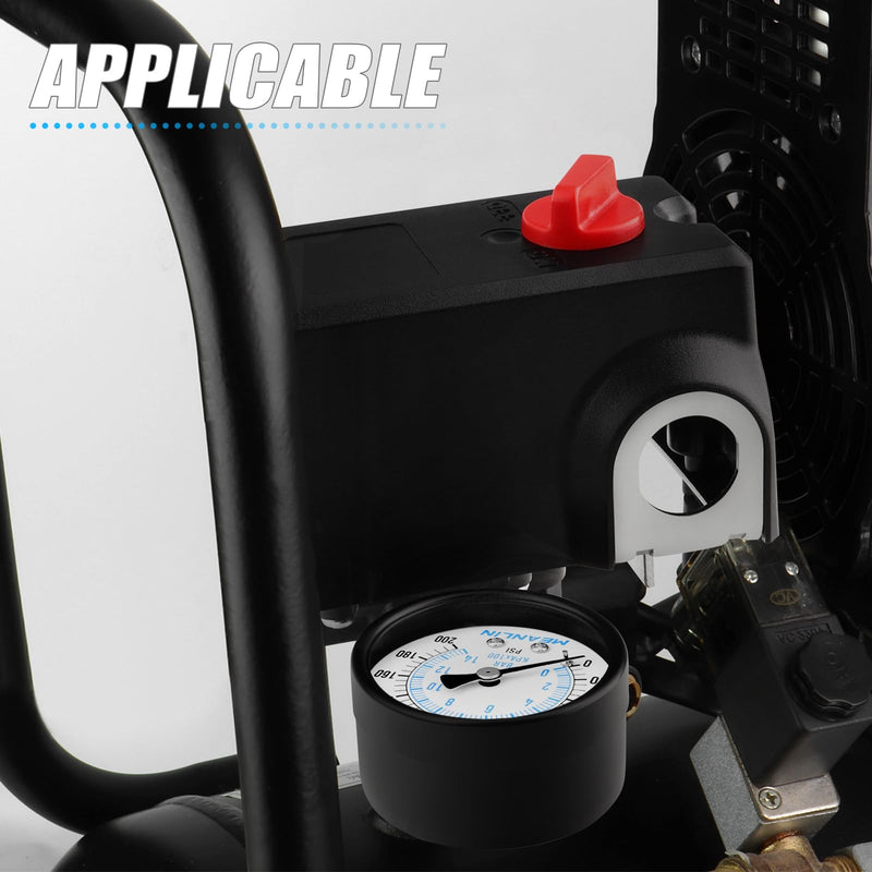 MEANLIN MEASURE Air Compressor Pressure Switch Control Valve 120-155 PSI 110V-240V 4-way Lateral Port Replacement Parts With 0-200 Psi Pressure gauge and Safety Pressure Relief Valve Basic Model