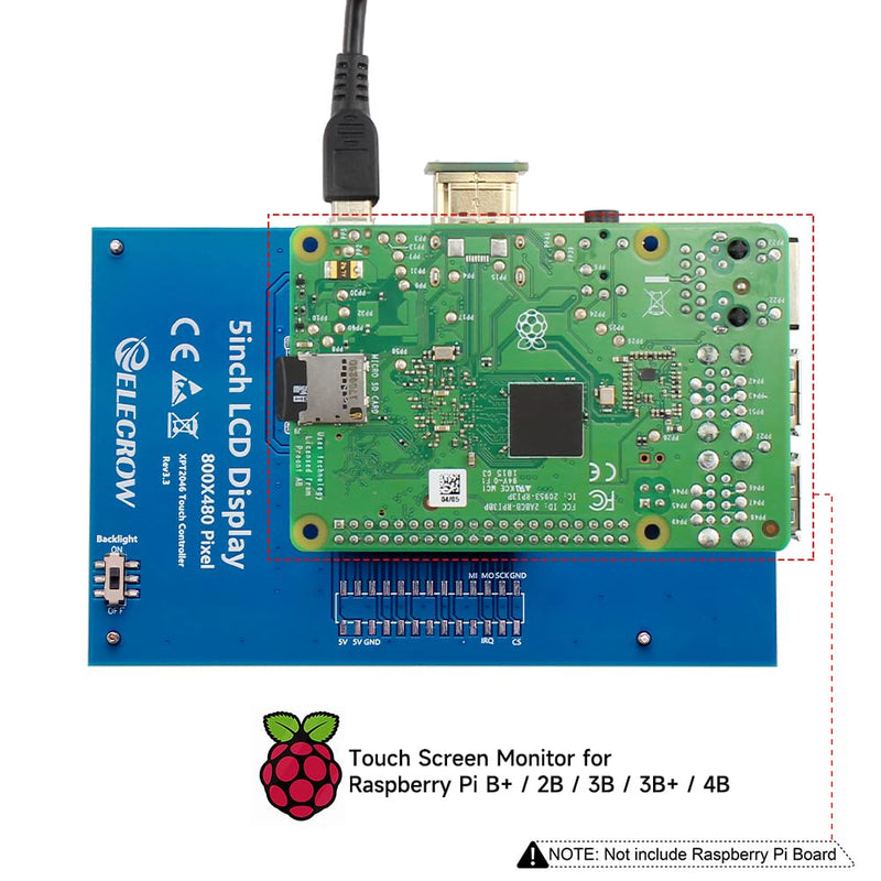 ELECROW 5 Inch Touchscreen for Raspberry Pi Screen 800x480 TFT LCD Screen Monitor Compatible with Raspberry Pi 5 4 3 Black Banana Pi Jetson Nano Windows 11 10 8 7