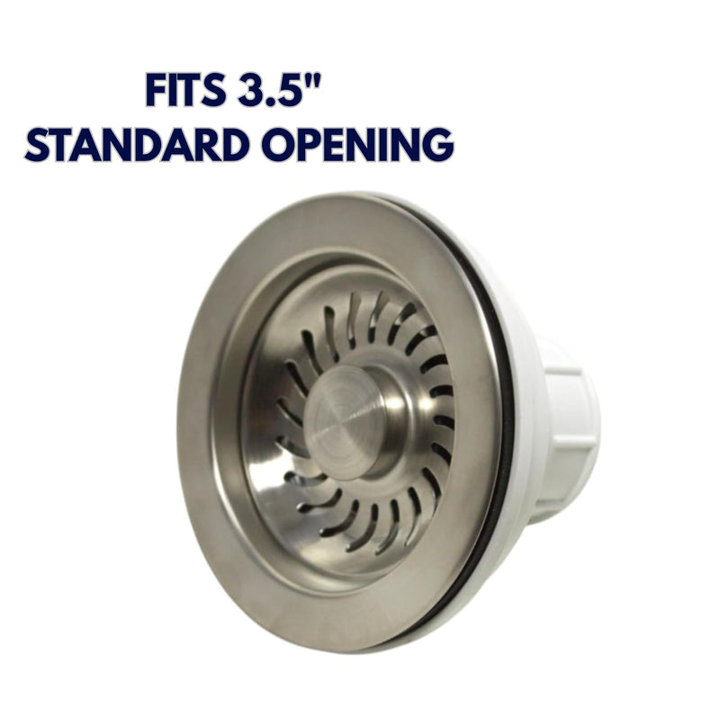 Nantucket Sinks 3-1/2 Kitchen Drain Assembly Kit for Fireclay Sinks | 304 Stainless Steel, Basket Strainer, Extended Ferrule, Made in Italy NS35L-EXT