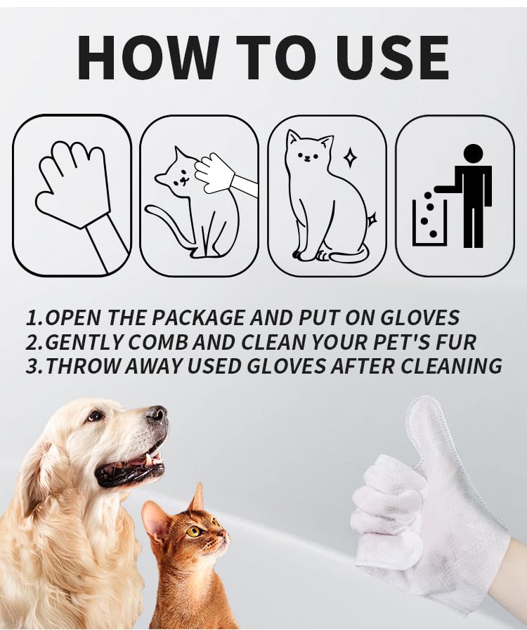 Pet Glove Wipe, Cleaning Glove for Dog and Cat, Fur Face, Ear, Eye, Paws Cleaning Wipes, Pet Wash Free Gloves, Cleaning Grooming Wipes for Daily Care and Traveling, No Rinse, Gentle, Thickened, 6PCS - PawsPlanet Australia