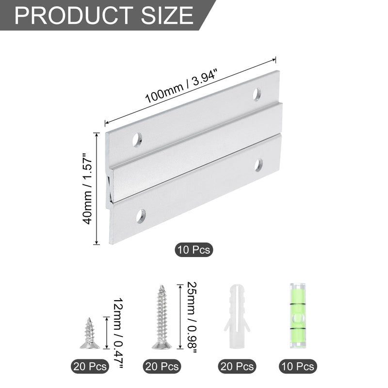 uxcell 10 Pair French Cleat Picture Hanger, 4 Inch Heavy Duty Aluminum Z Bar Clip Interlocking Wall Mounting Bracket Hanger Kit for Hanging Mirror Picture Shelf 4x2inch