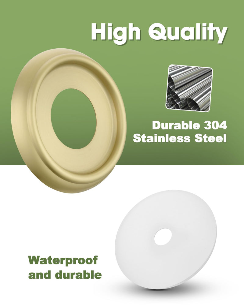 Bathtub Spout Cover with Seal Back Hole Cover Fit 1/2" Copper Pipe, Thread Pipe, Prvent Leaking from Behind Tub Spout, 1-1/2 Inch ID and 3-5/8 Inch OD, Brushed Gold