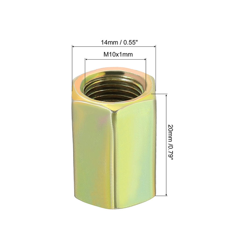 MECCANIXITY Hex Coupling Nuts M10 x 1mm Fine Thread 20mm Length Sleeve Stud Rod Adapters Pipe Connectors Colorful Pack of 5