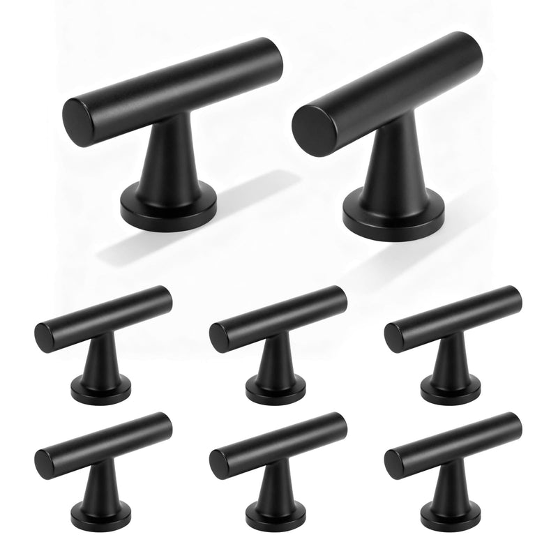 Matte Black T-Bar Drawer Pulls 6 Pack, Single Hole Solid Zinc Alloy, Anti-Fingerprint Rustproof & Scratch Resistant Hardware for Kitchen, Bathroom Vanity, Dresser & Wardrobe Matte Black