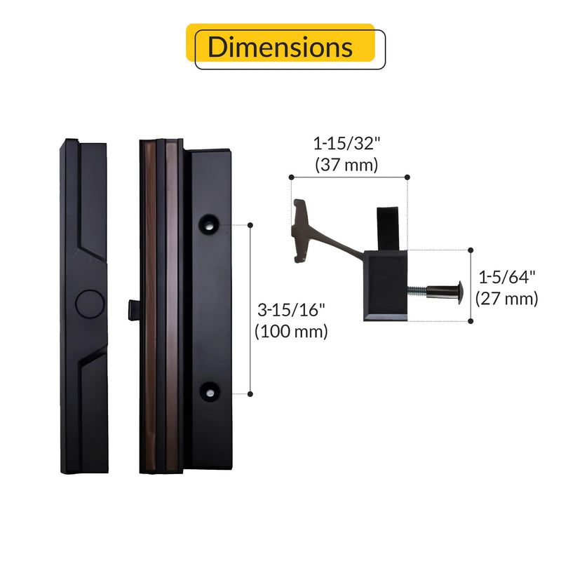 Brixwell Patio Door Handle Assy No Key, Aluminum Material, Black Finish, 3-15/16" Hole Centers, 1-15/32" Backplate Length, Universal Handing, Included Mounting Hardware, Sliding Glass Door Pull