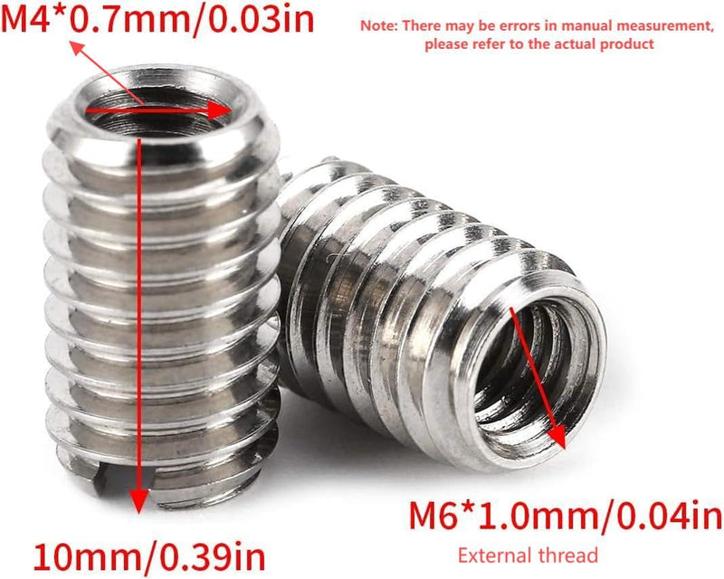 10pcs Threaded Insert for Hard-Wood,Female M4x0.7 Male M6x1.0 Stainless Steel Thread Inserts Installation Tool for Furniture, Cabinets, Displays, and More. M4*0.7–M6*1.0(Length 10mm)