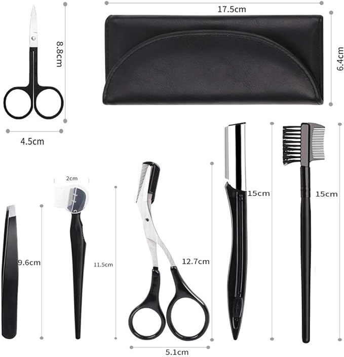 Eyebrow Set 6pcs Eyebrow Kit Eyebrow Scissors Eyebrow Tweezers Razor Eyebrow Makeup Tools with Case for Women Men (Black) - NewNest Australia