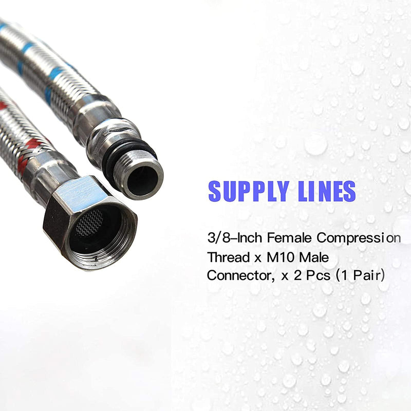 24 Inch Long Faucet Connector, 2Pcs Faucet Supply Lines, Kitchen Sink Toilet Hose Braided Stainless Steel Supply Hose 3/8" Female Compression Thread x M10 Male Connector (1 Pair) 24 Inch