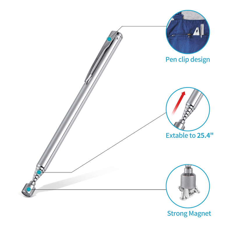 1 Piece 3.5LBs Telescoping Magnetic Pickup Tool, with Pen Clip Design, Magnet Stick Rod Extendable 5.1" to 25.4" for Men, Birthday, Father's Day, Christmas Gift 1 Piece 3.5 Lbs
