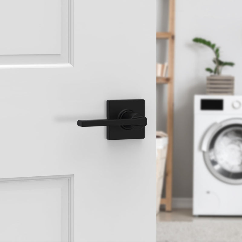 Kwikset Casey Interior Passage Door Handle, Lever For Closet and Hallway Doors, Reversible Non-Locking Handle Lever, Matte Black , with Microban Protection 1 Pack