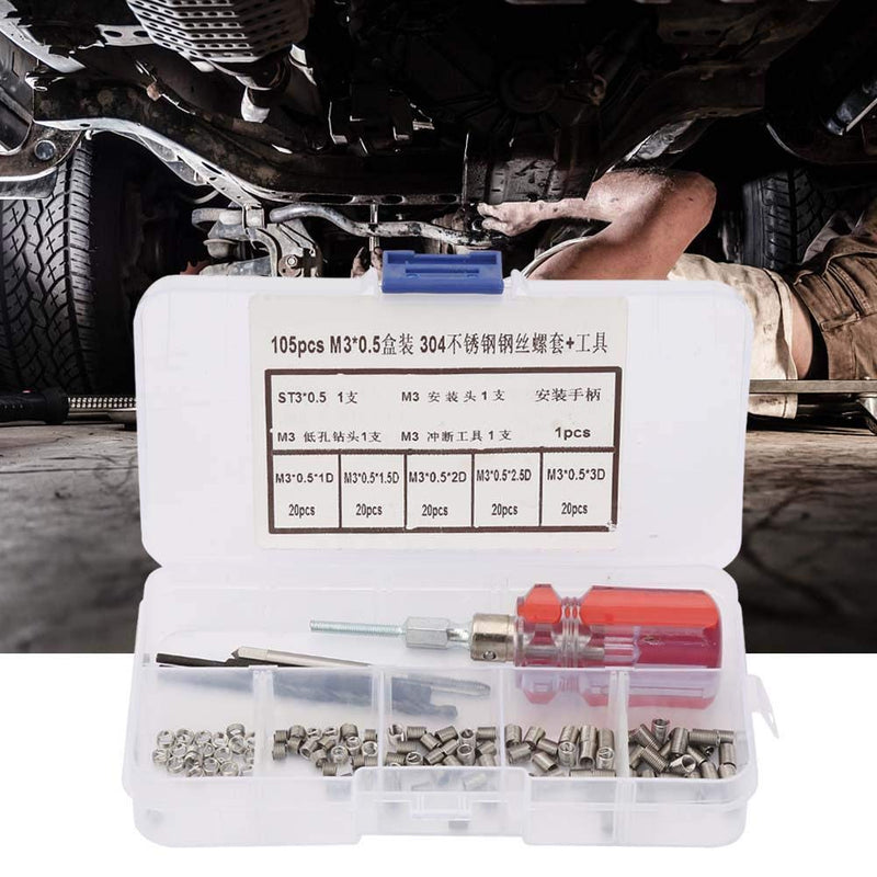 105pcs Threaded Inserts Repair Kit Stainless Steel Helicoil Type Wire Insert Installation Set (M3 x 0.5) (M3 x 0.5)