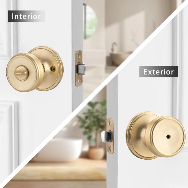 Gold Pismo Doorknob for Privacy, Bathroom Door Knob with Turn Lock, Satin Brass Door Knob with Lock
