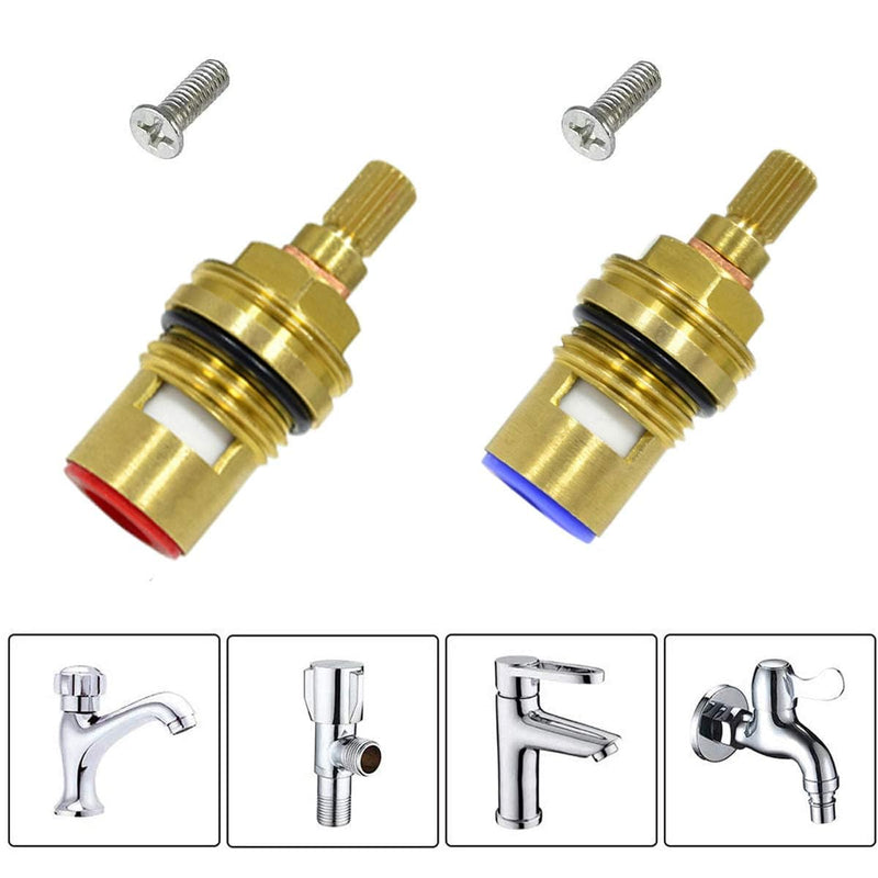 Huashan Replacement Brass Ceramic Disc Stem Cartridge Faucet Valve Quarter Turn 1/2" X 53mm x 12mm spline length 20 teeth(PAIR Hot & Cold) - NewNest Australia