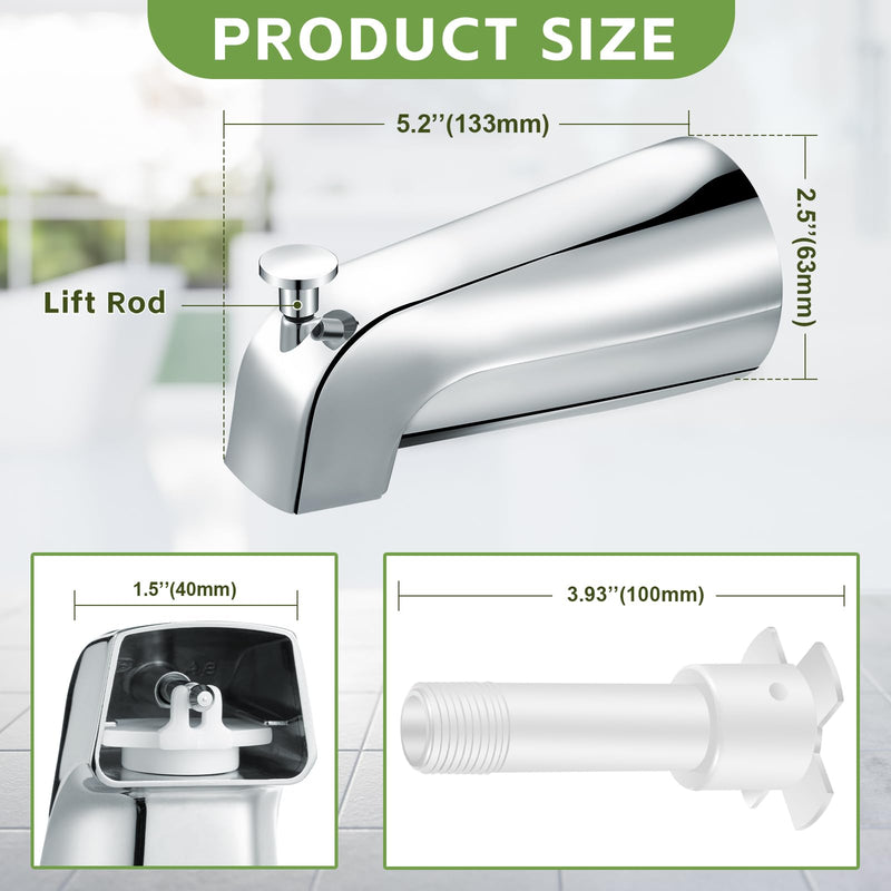 Enhon Tub Spout with Diverter, Universal Fits 1/2'' Copper Pipe, 1/2'' IPS and 3/4'' IPS, Bathroom Bathtub Tub Faucet Replacement with Adapters (Chrome) Chrome