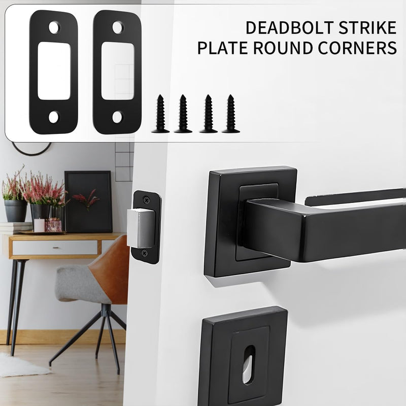 2 Pack Deadbolt Strike Plate Door Backplate, 1" x 2 1/4" Round Corner Deadbolt Strike Plate, Door Strike Plate (Matte Black)