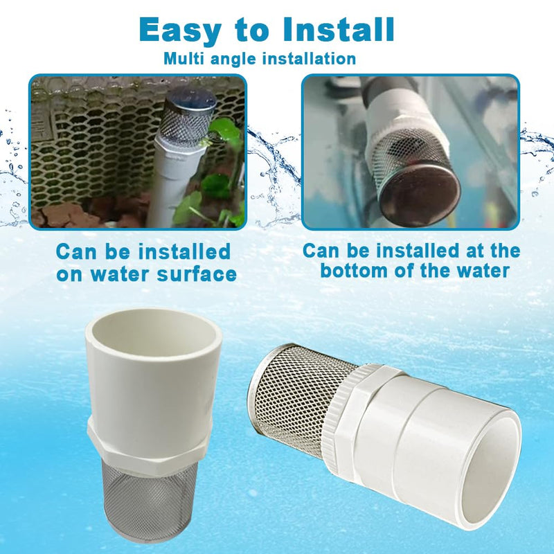 DN20 inch Stainless Steel Filter Cover Connected to 3/4" DN20 PVC Water Pipe, Suction Strainers Used to Remove Debris and Reduce Solid Entry
