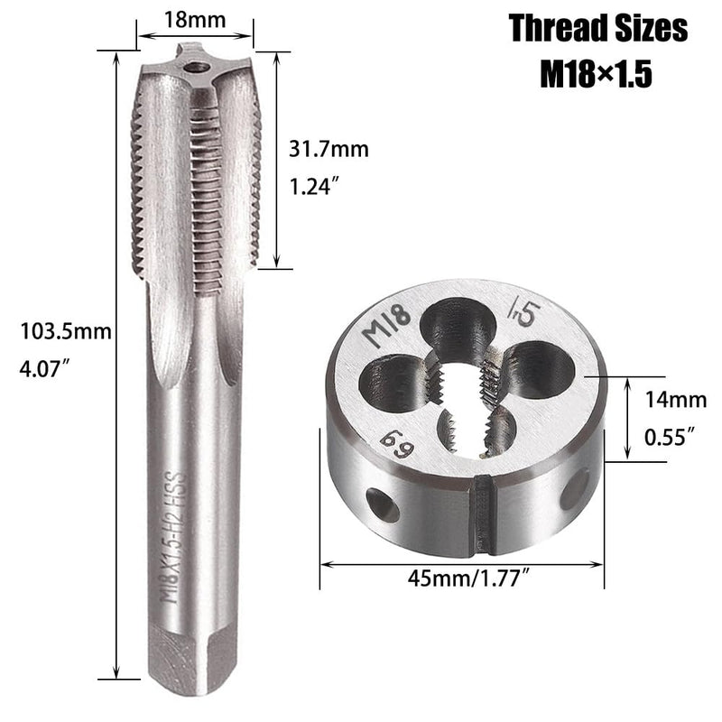 M18 X 1.5 Metric Tap and Die Set M18 X 1.5mm HSS Straight Fluted Machine Thread Right Hand Screw Tap and Round Threading Die m18*1.5