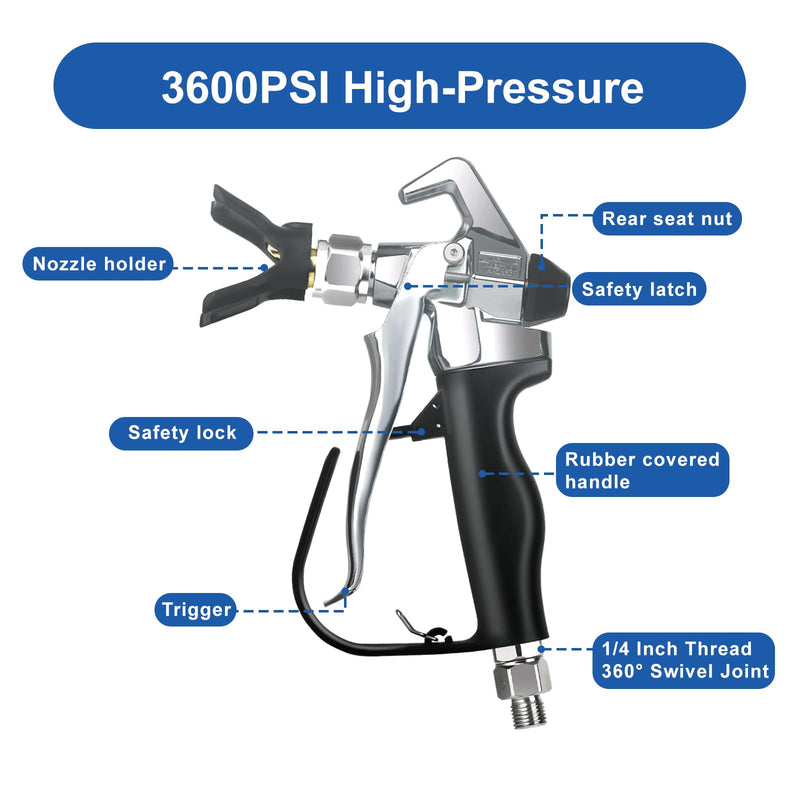 DUSICHIN Airless Paint Spray Gun High Pressure 3600PSI Reversible 517 Nozzle, Tip Guard Swivel Joint 10 inches Extension Airless Paint Sprayer Accessories for Graco Titan Airless Paint Sprayer DUS3000