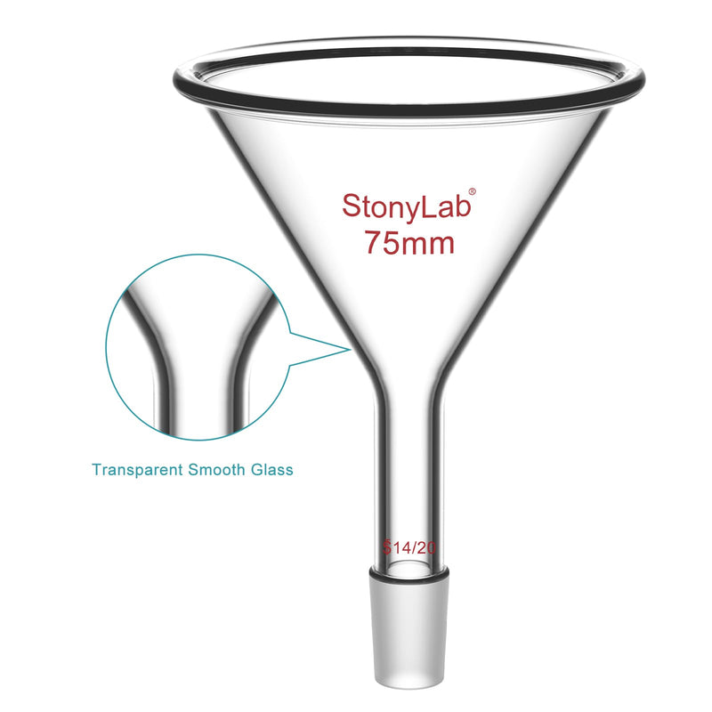 stonylab Borosilicate Glass Powder Funnel, Short Neck, 14/20 Joint Size, 75 mm Diameter