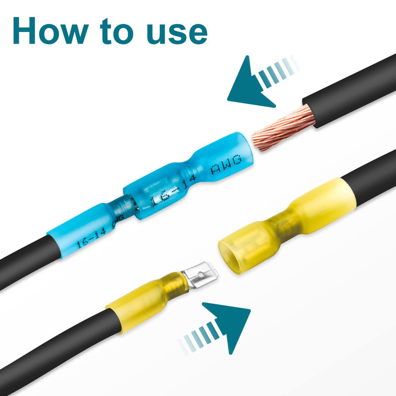 150 PCS Spade Connectors, Heat Shrink Spade Terminals 22-10 AWG, Wire Connectors Male and Female by MENTBERY 22-10AWG Spade Female & Male