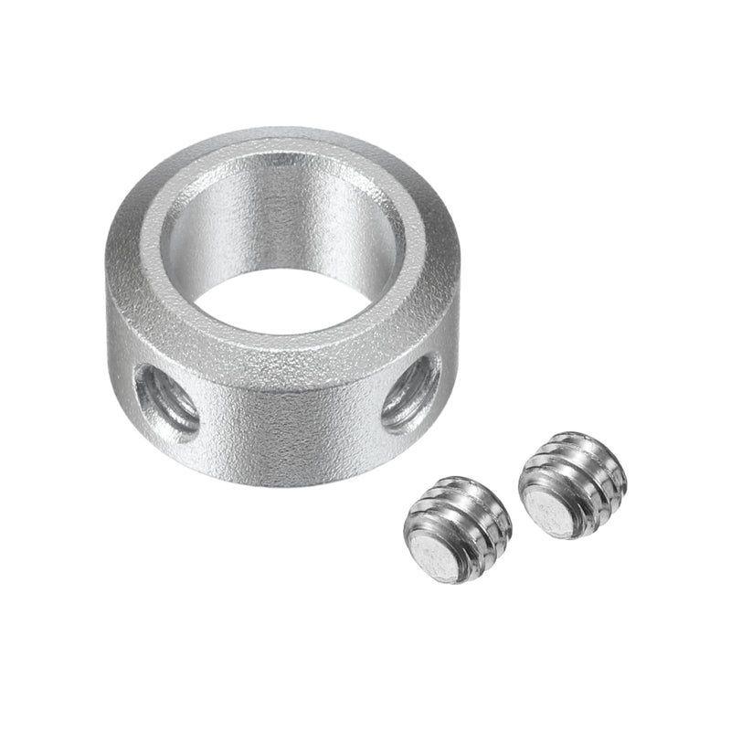 uxcell Set Screw Shaft Collar for 10mm Shaft, 2pcs Clamping Collars 16mm OD, 8mm Thickness, Aluminum Alloy Clamp-On Collar with M4 Set Screws and a Wrench