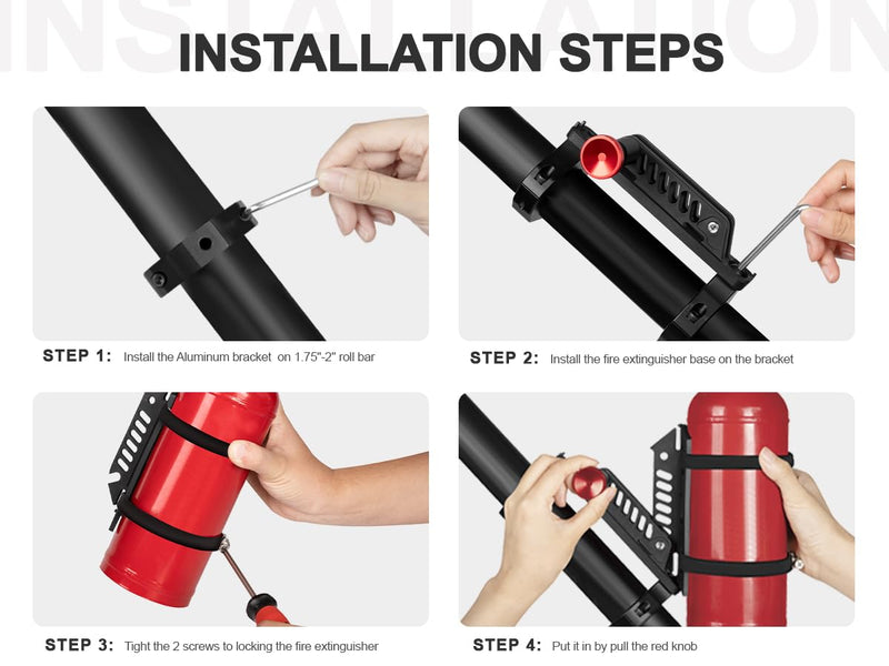 Quick Release UTV Fire Extinguisher Mount Kits, Adjustable Roll Bar Fire Extinguisher Holder Bracket Easy Install on 1.75"-2" Roll Cage, Compatible with Polaris RZR/Can Am X3/Jeep Wrangler