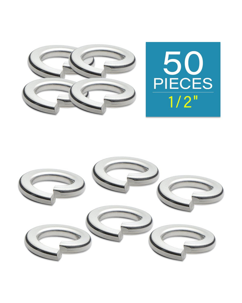 1/2" Spring Lock Washers - 304 Stainless Steel - Pack of 50 - Secure Fastening and Rust Resistance 1/2"