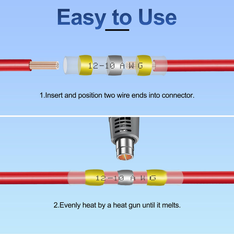 180Pcs Solder Seal Wire Connectors - Heat Shrink Butt Connectors Kit, Waterproof Marine Wiring Splice Terminal Gauge, Electrical Crimp, Trailer Wire - Heat Shrink Wire Connectors 180