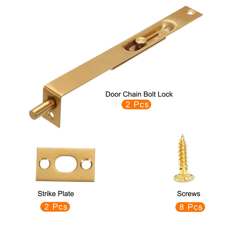 MECCANIXITY Flush Bolt 8" x 0.87" French Door Lock Stainless Steel Concealed Slide Double Door Latch for Wood Composite Double Door Gold, Pack of 2 8" x 0.87"